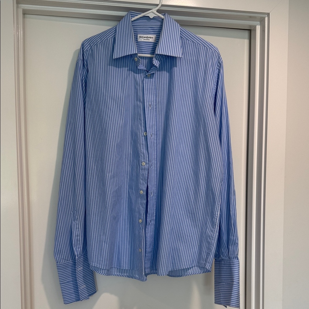 Yves Saint Laurent Blue Striped Dress Shirt